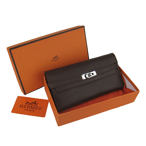 High Quality Hermes Kelly Long Clutch Bag Dark Coffee H009 Replica